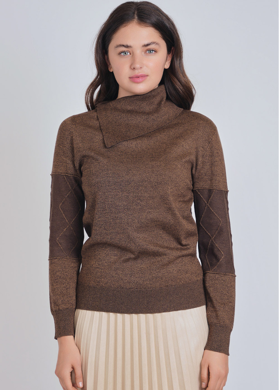 Camel Knit Sweater with Unique Features Modest Women Clothing YAL